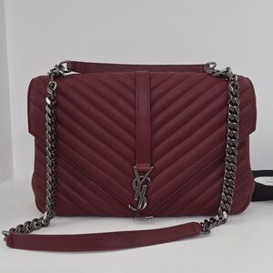 Yves Saint Laurent Red Matelasse Chevron Large College Bag